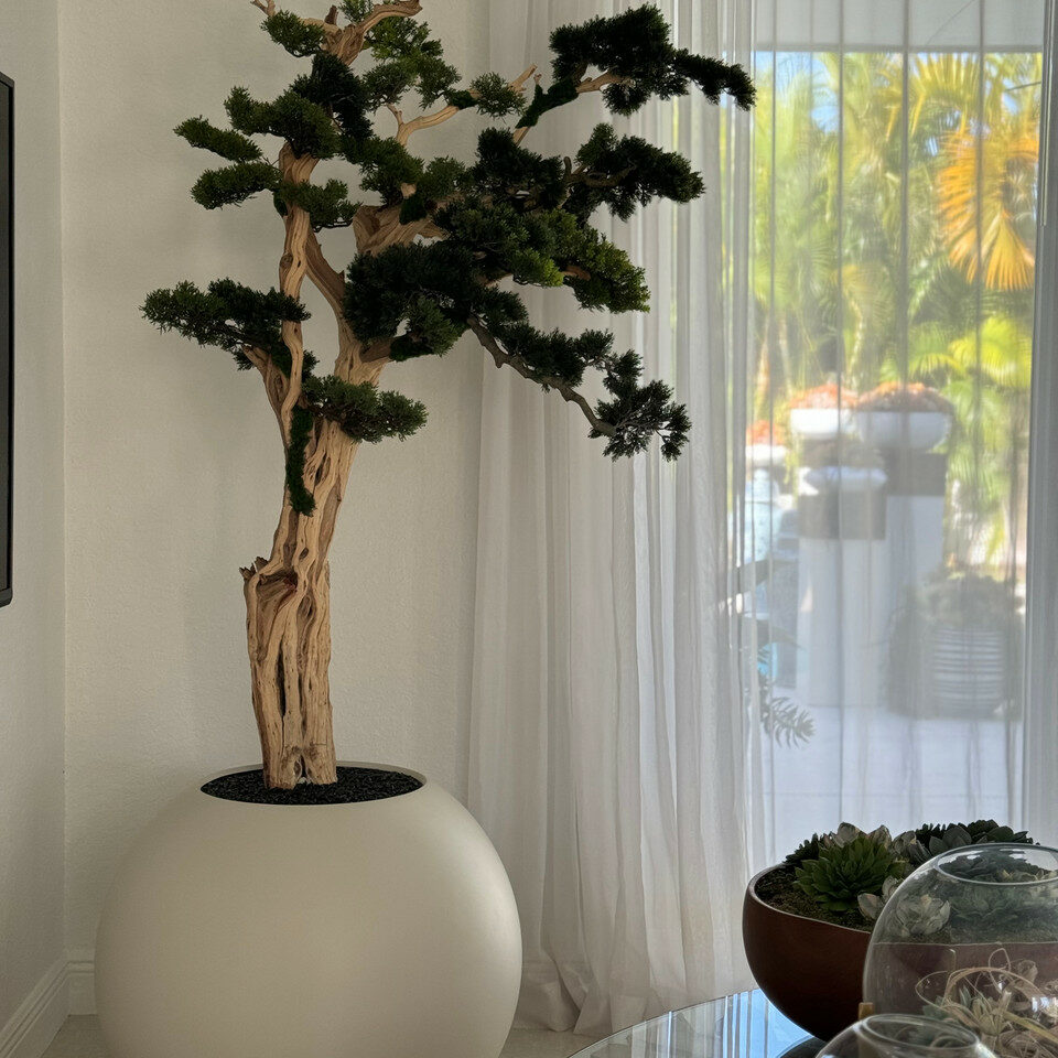 Bonsai-Baum in globusförmigem Pflanzgefäß – 180 cm, Satin-Beige