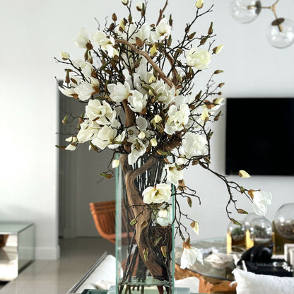 Weiße Magnolien-Vase im 20 Zoll hohen modernen Zuhause